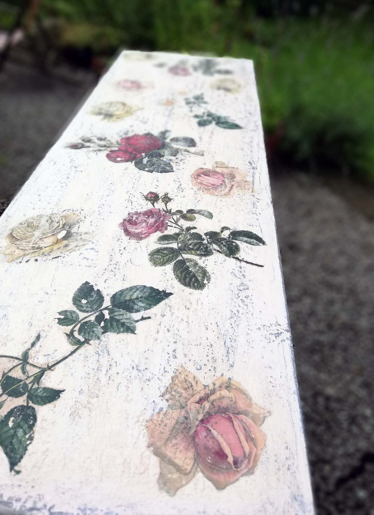Bookcase Banner Roses Boho pink painted bookcase with rose theme – Emily Rose Vintage