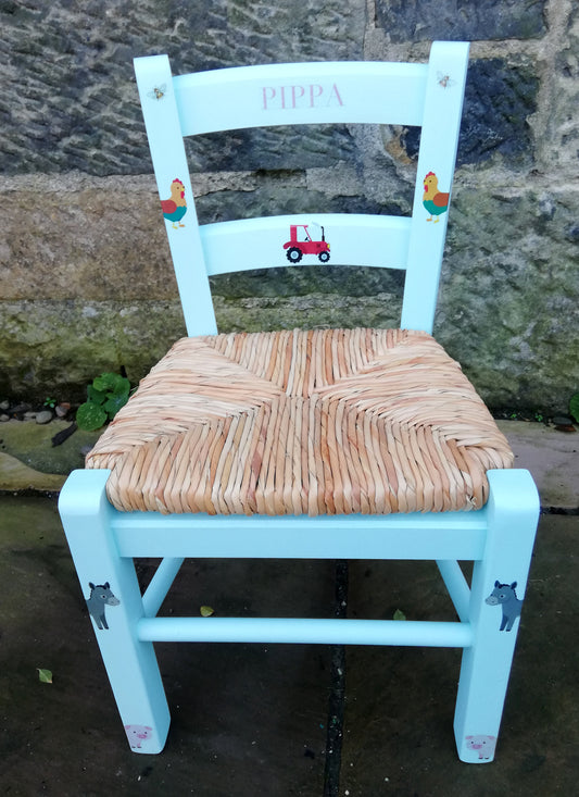 Custom Listing for Anna personalised children's rush seat chair with farm animal theme
