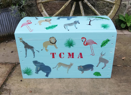 Children's personalised wooden storage chest / trunk with Jungle theme