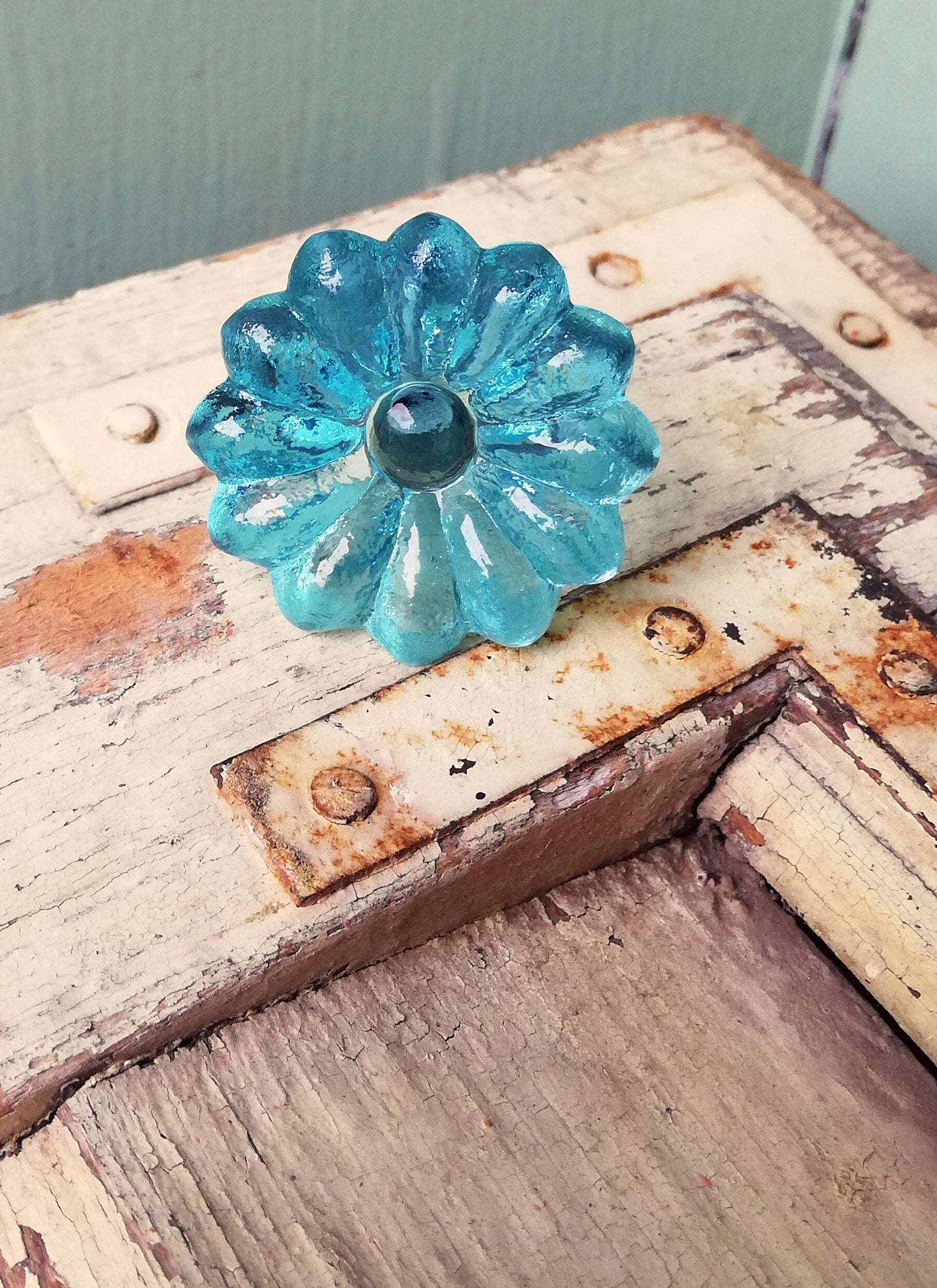 Blue Glass style flower knob furniture handle