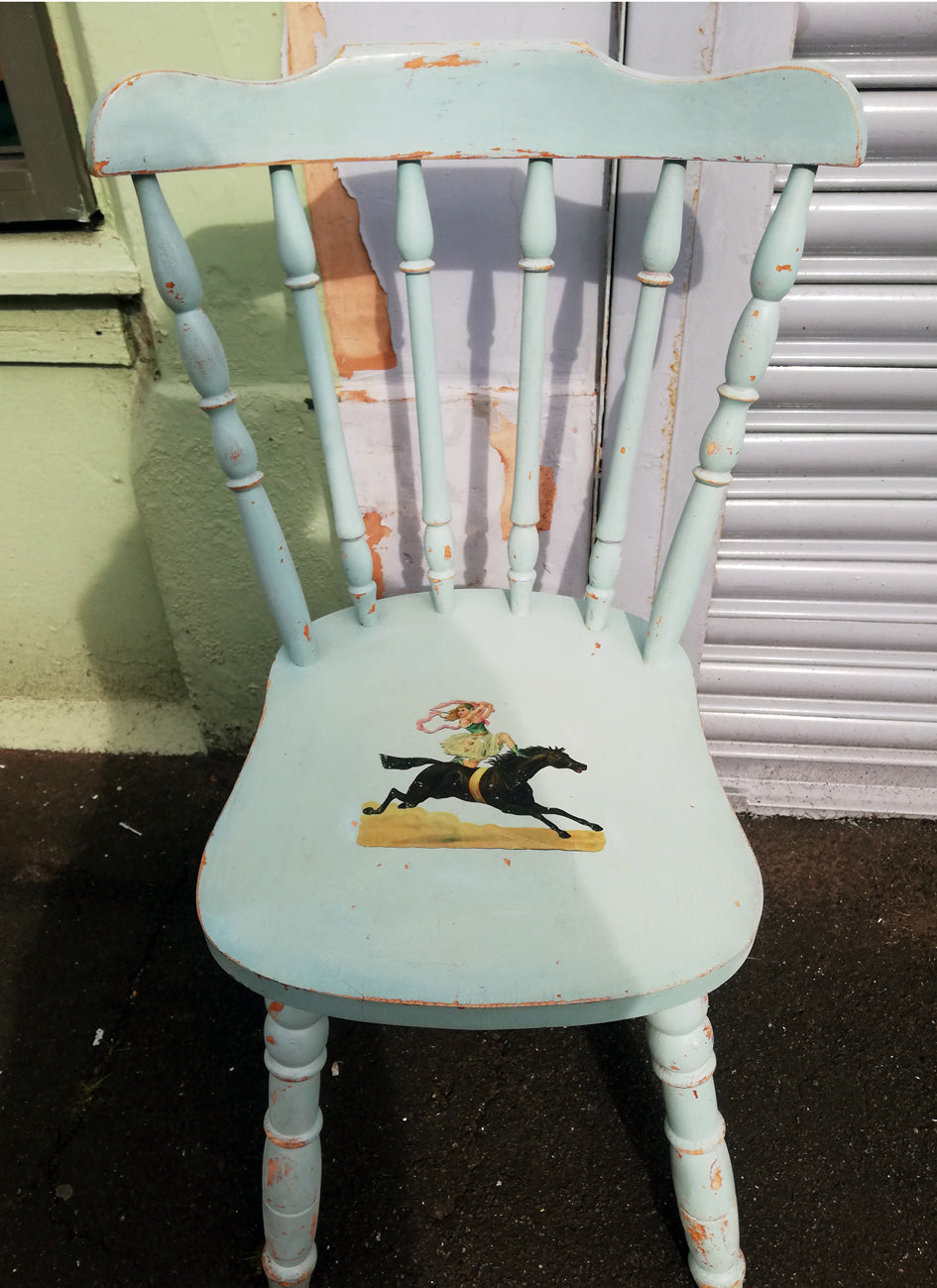 Decoupaged vintage chair with circus girl