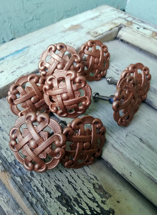 Vintage round furniture handles painted in copper