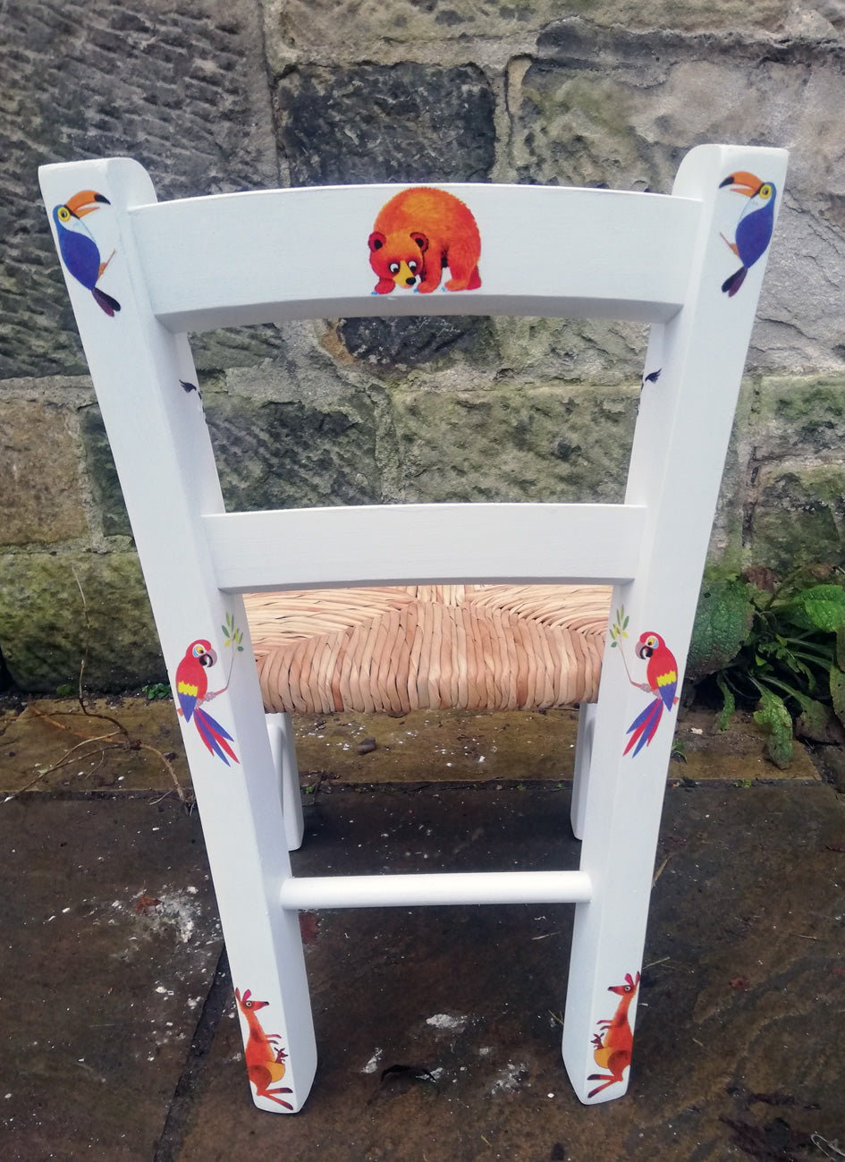 Rush seat personalised children's chair - Vintage Zoo Theme - made to order