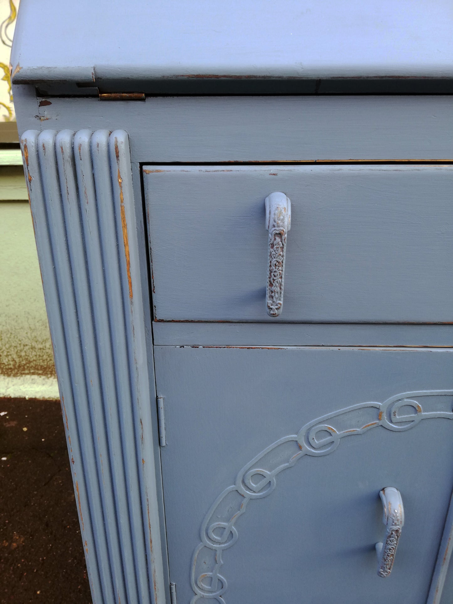 Reserved vintage writing bureau painted in Steel Blue