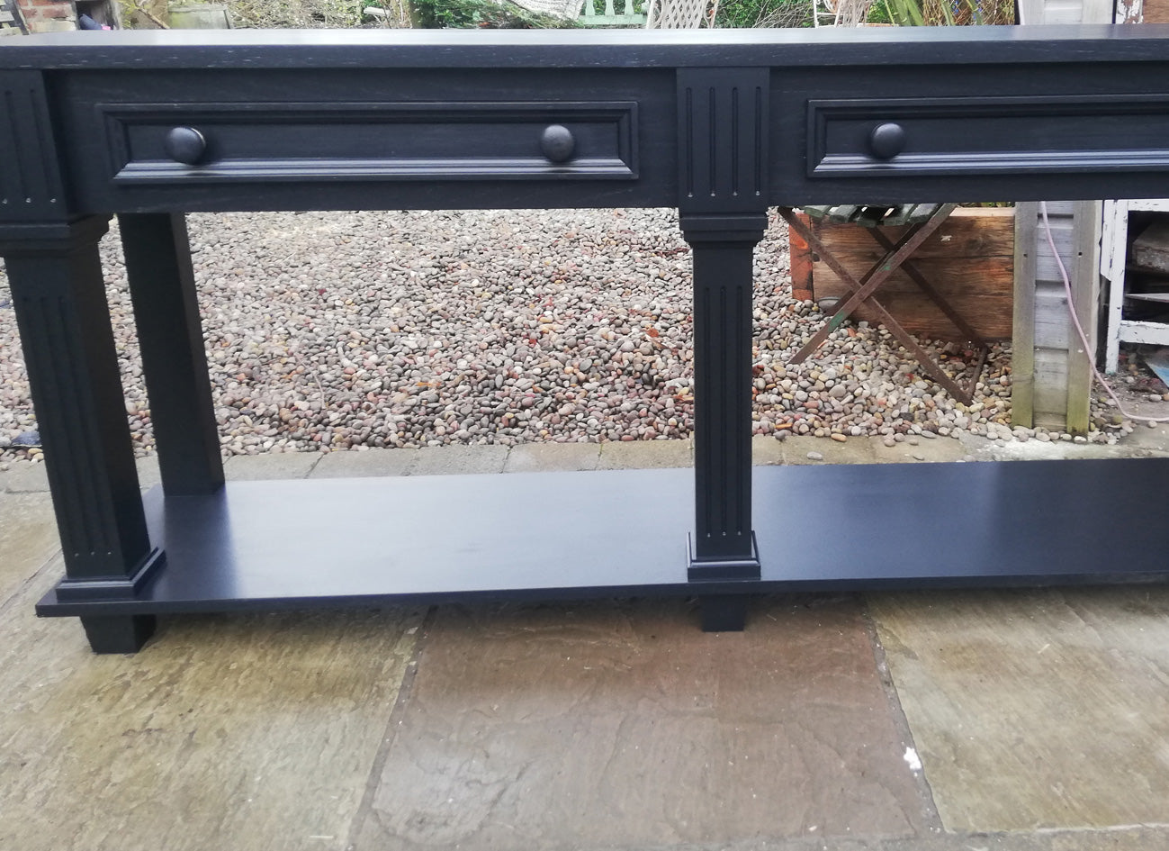 custom listing for Jackie Sim - Console table painted in black and tray in downpipe