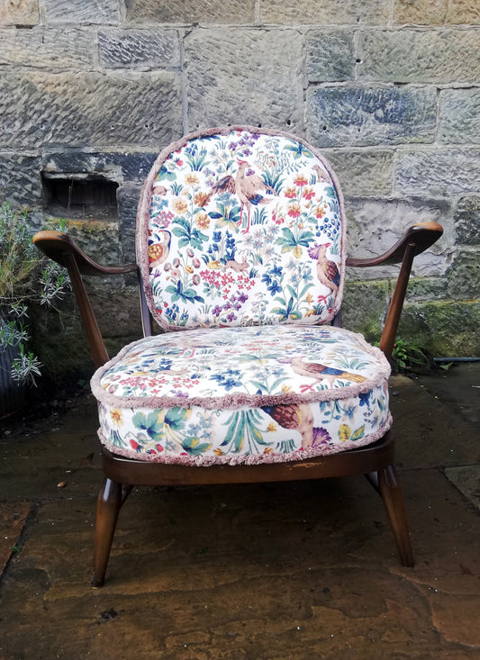 Vintage Ercol fireside arm chair with original fabric
