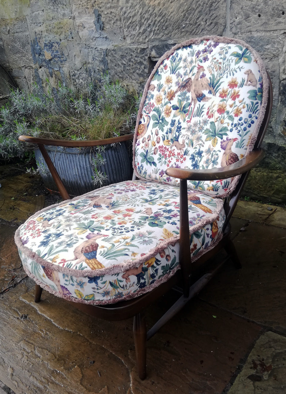 Vintage Ercol fireside arm chair with original fabric