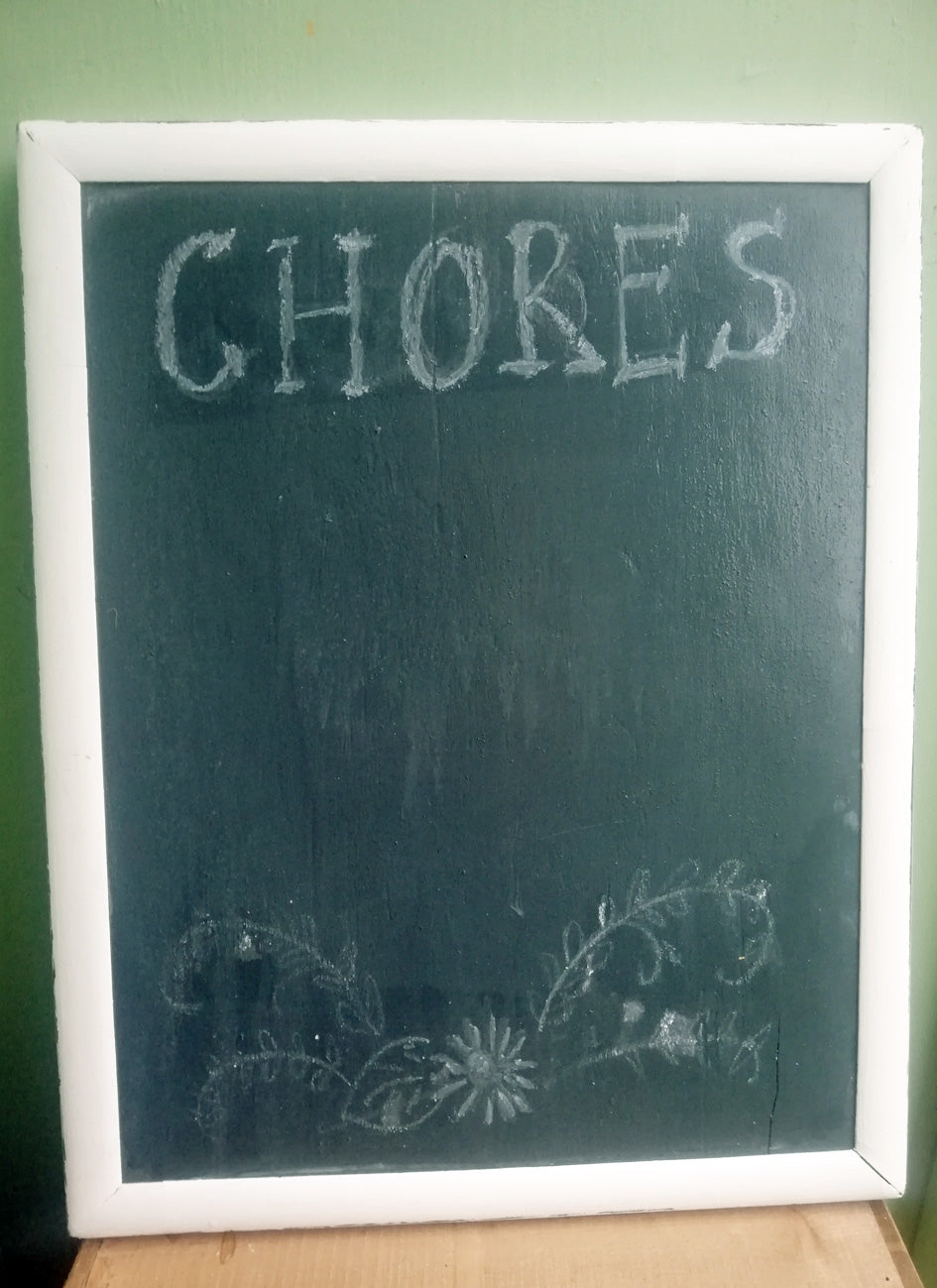 Vintage dark blue and white painted chalk board
