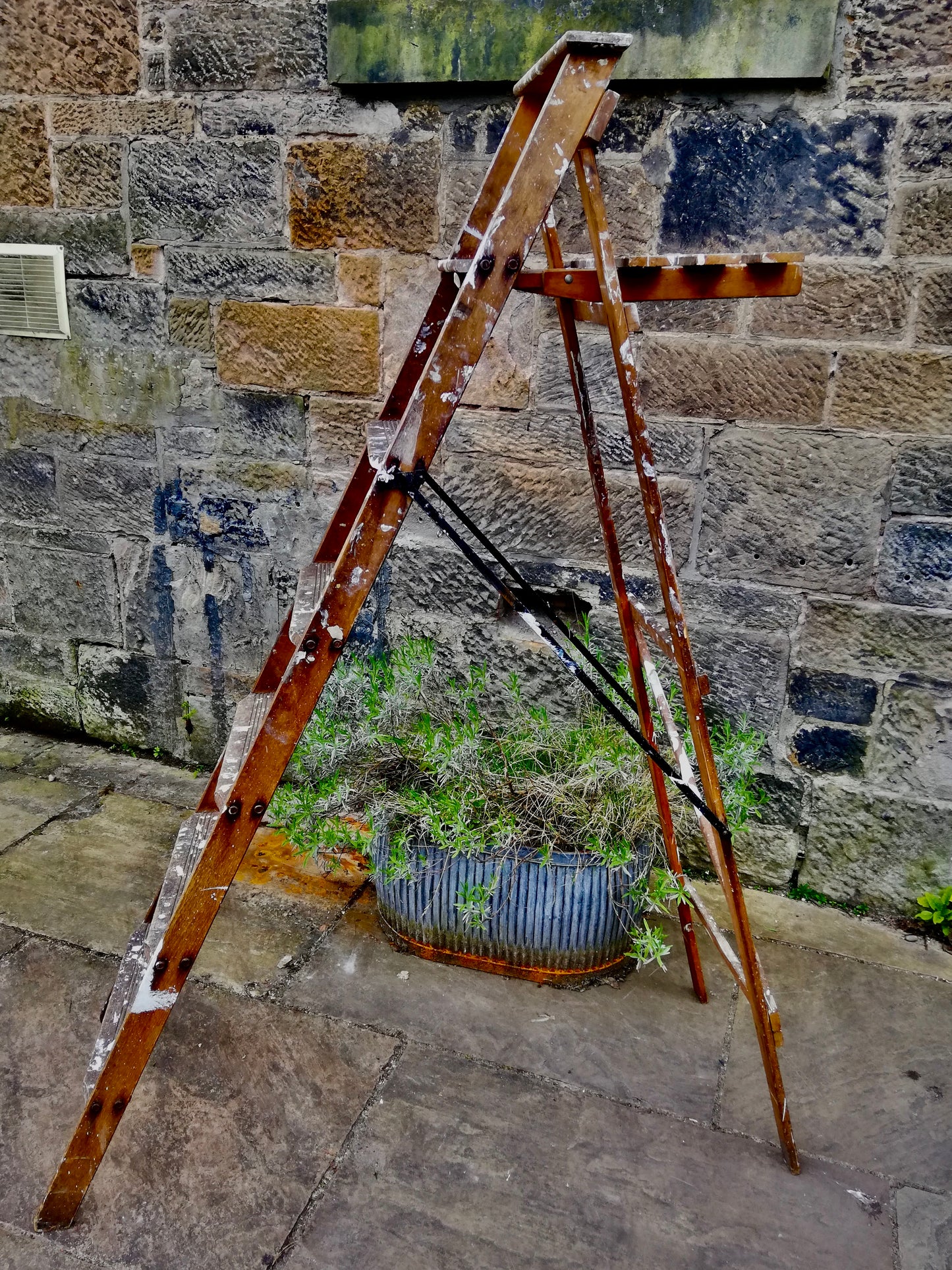 Large Vintage wooden paint splattered step ladder