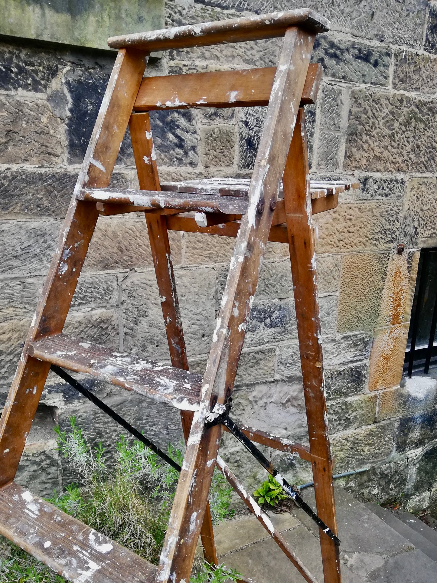 Large Vintage wooden paint splattered step ladder