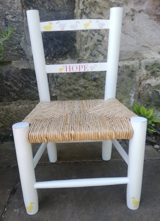 Custom order for Carina personalised children's rush seat chair