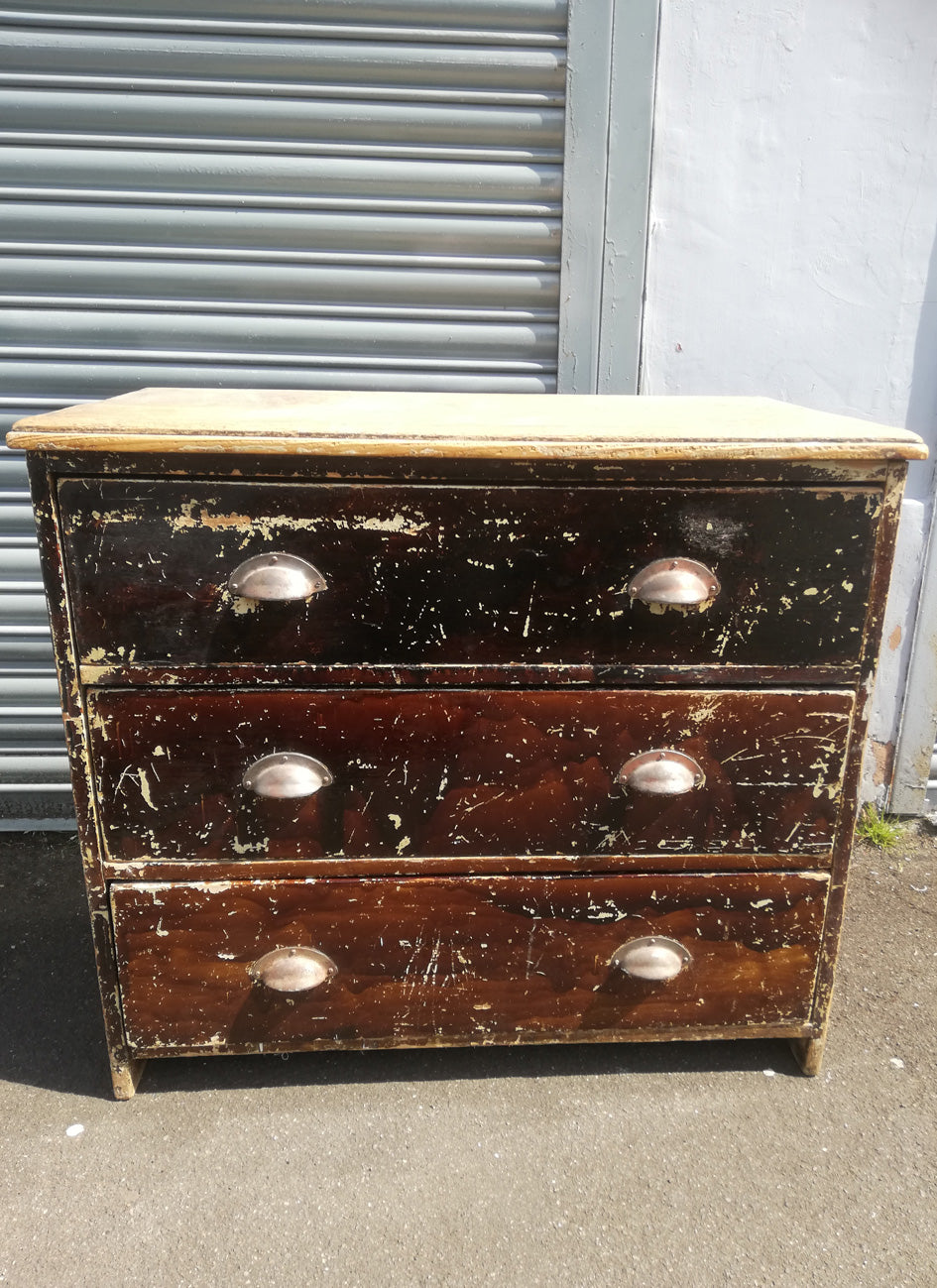 Vintage industrial primitive wooden chest of drawers