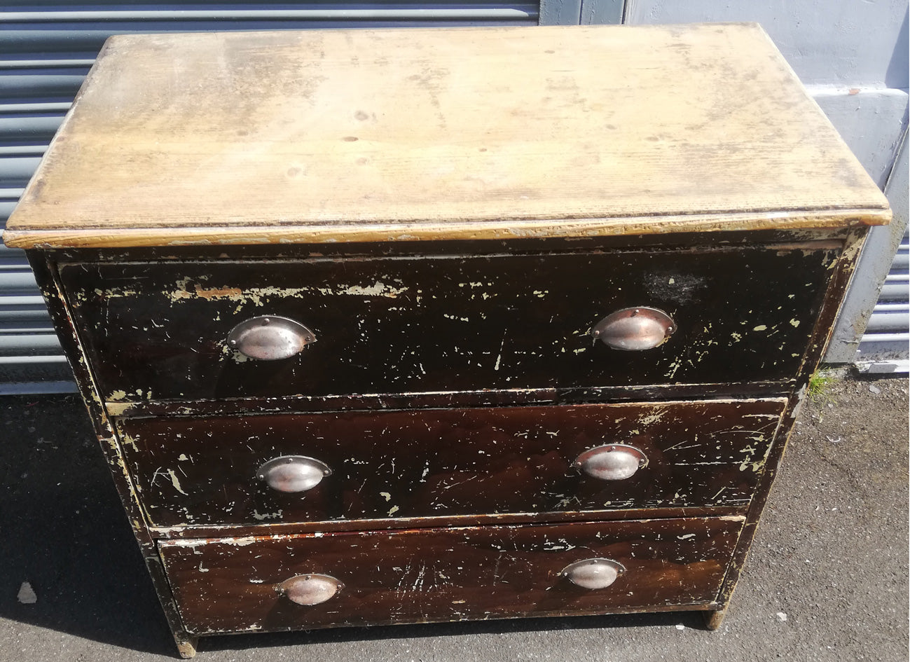 Vintage industrial primitive wooden chest of drawers