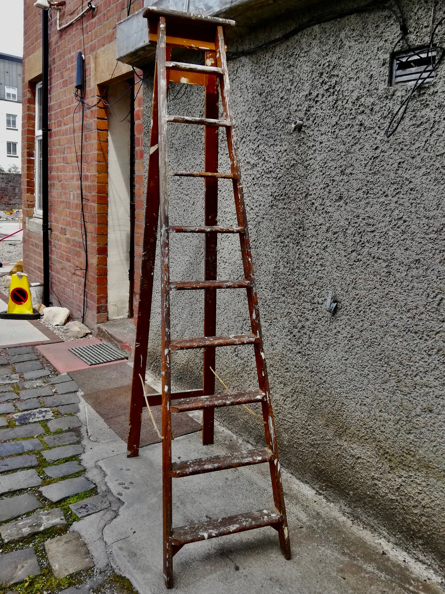 Huge Vintage wooden paint splattered step ladder