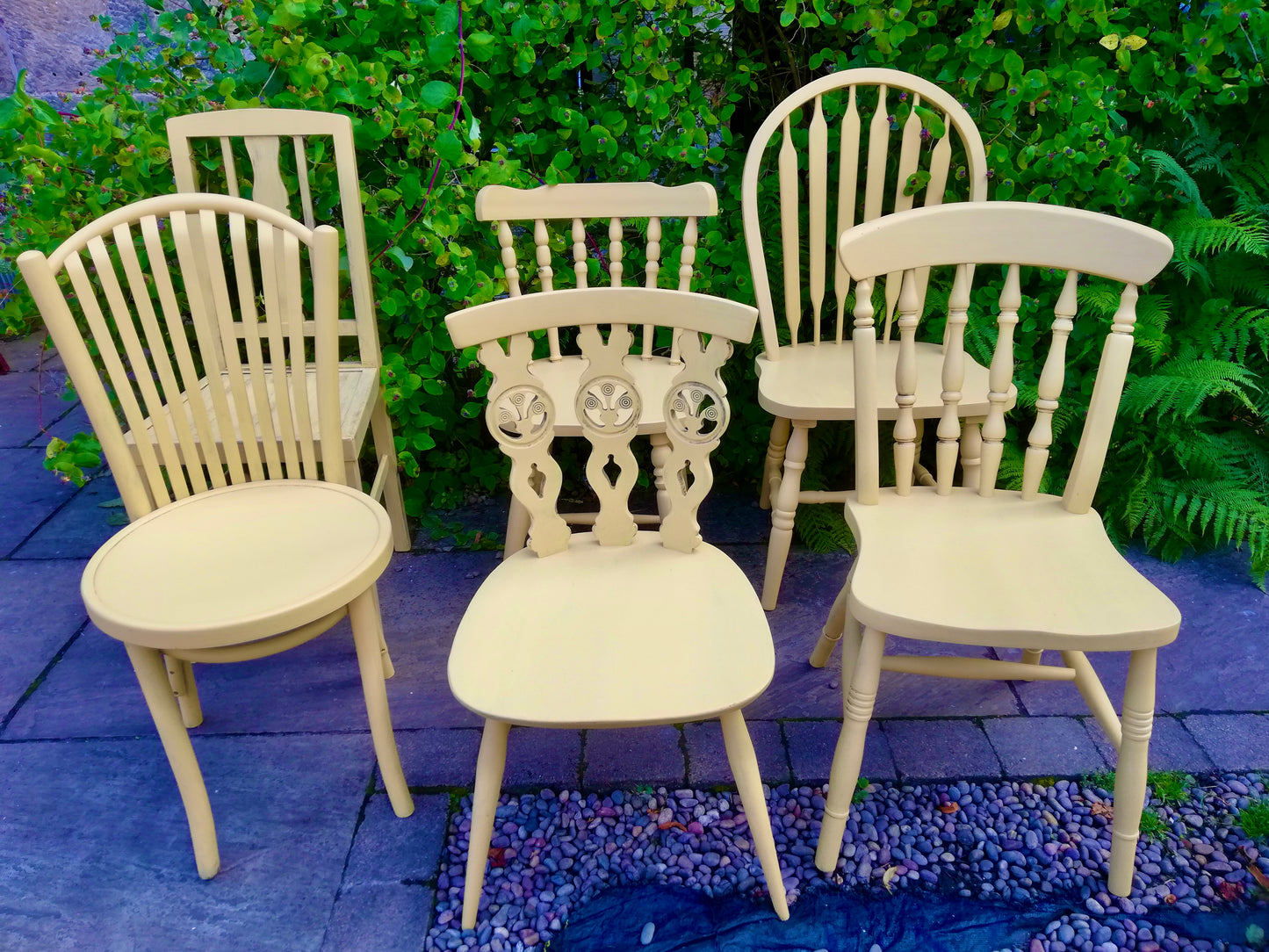 Handpainted Mismatch vintage dining chairs