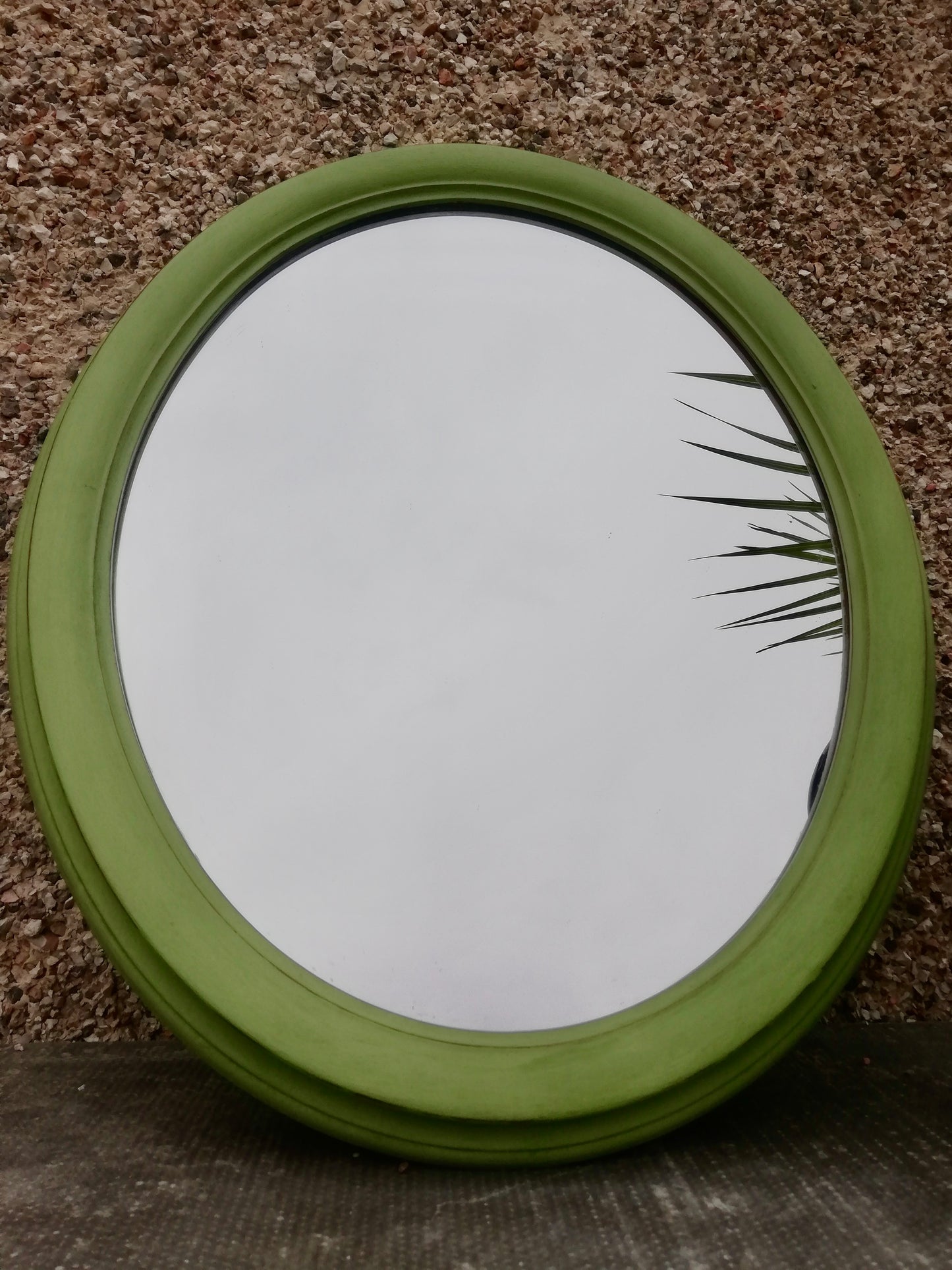 Beautiful vintage oval mirror painted in Earthborn clay paint in Mr Toad