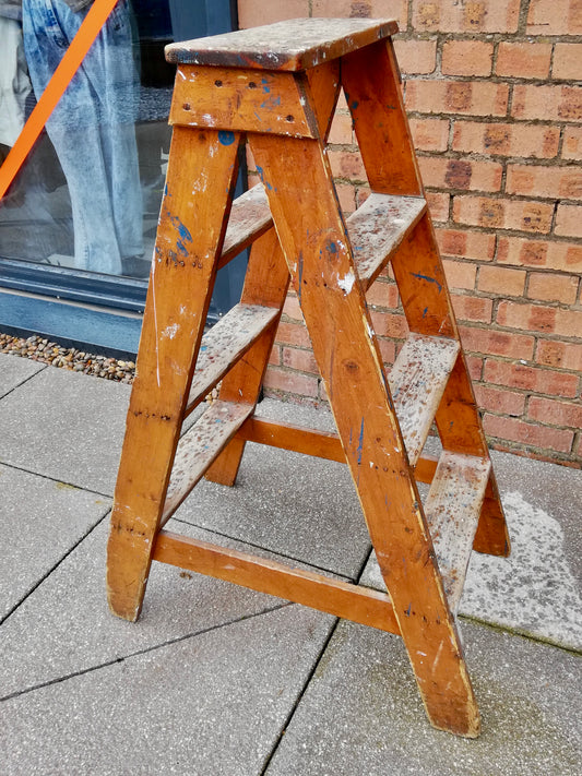 Vintage wooden A frame paint splattered step ladder