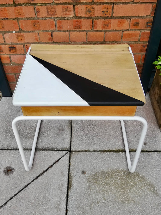 Vintage children's school desk with metal legs