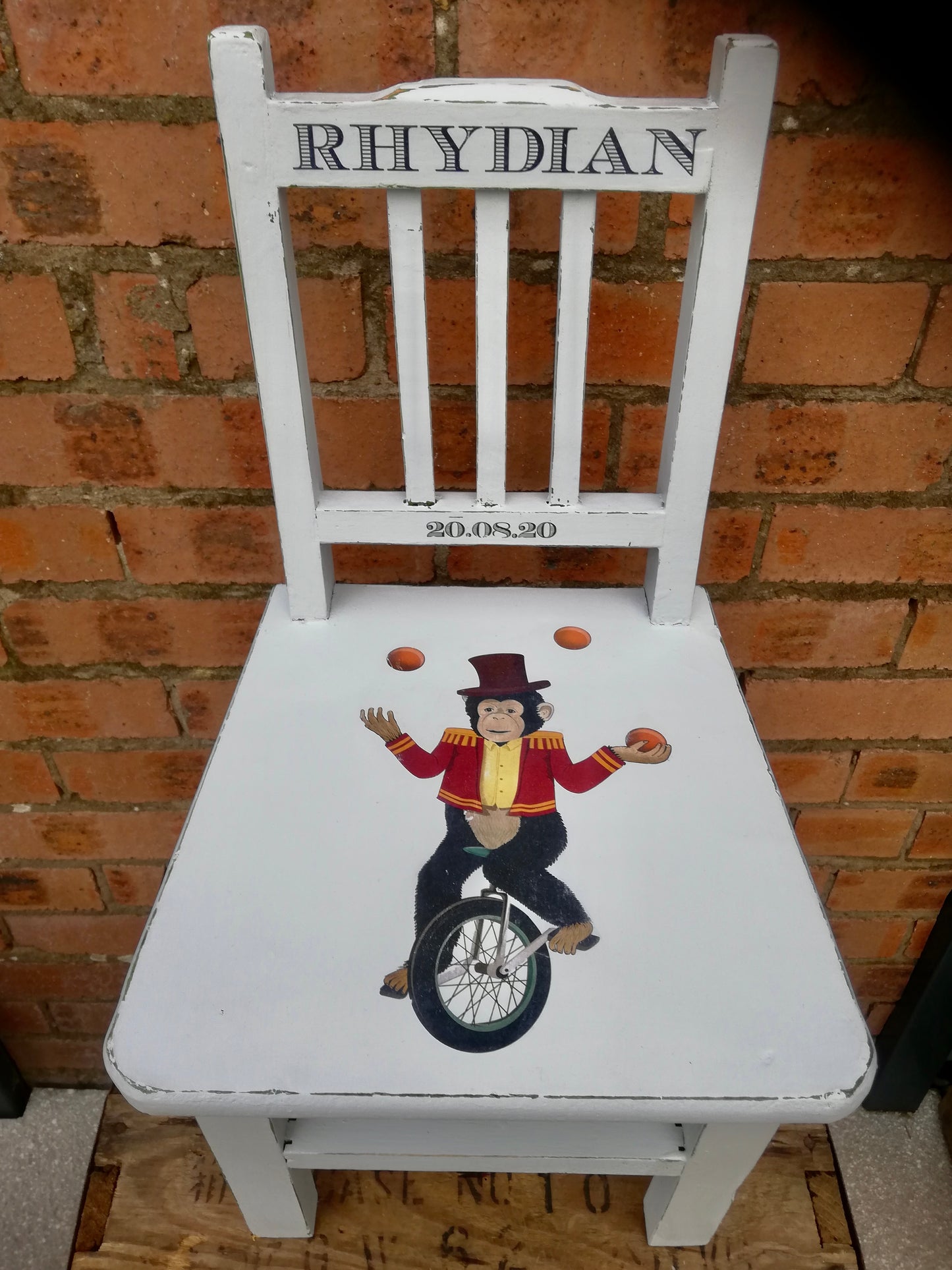 Children's personalised upcycled  wooden school chair - vintage circus theme