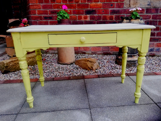 Vintage console/hall table/ kids desk painted in vibrant yellow
