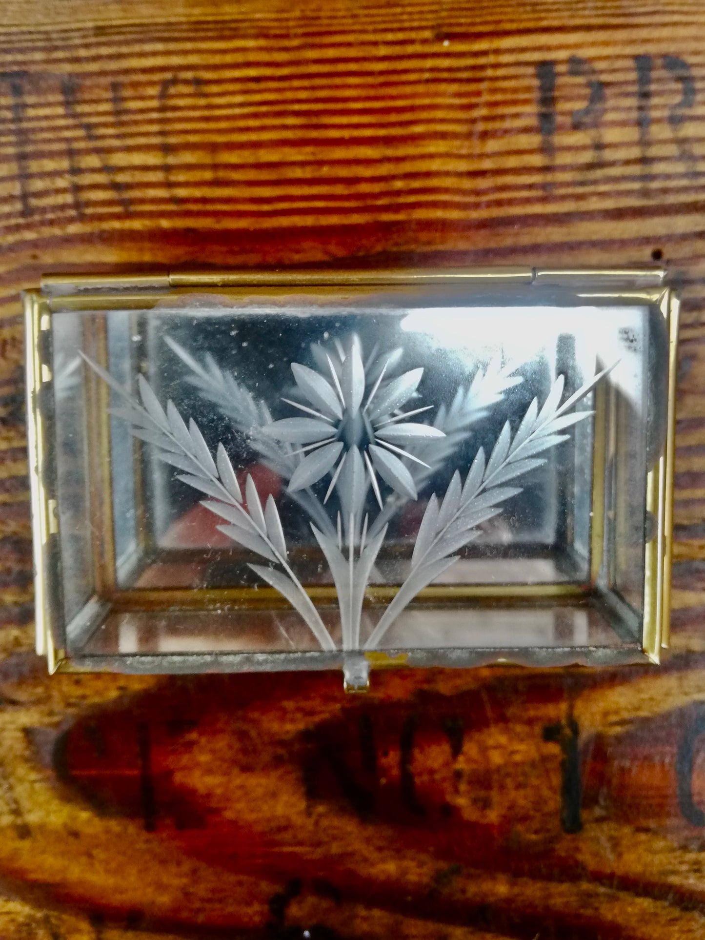 Little vintage etched glass box