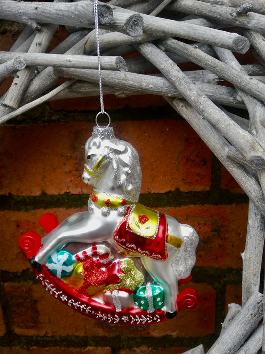 Vintage style glass rocking horse Christmas decoration