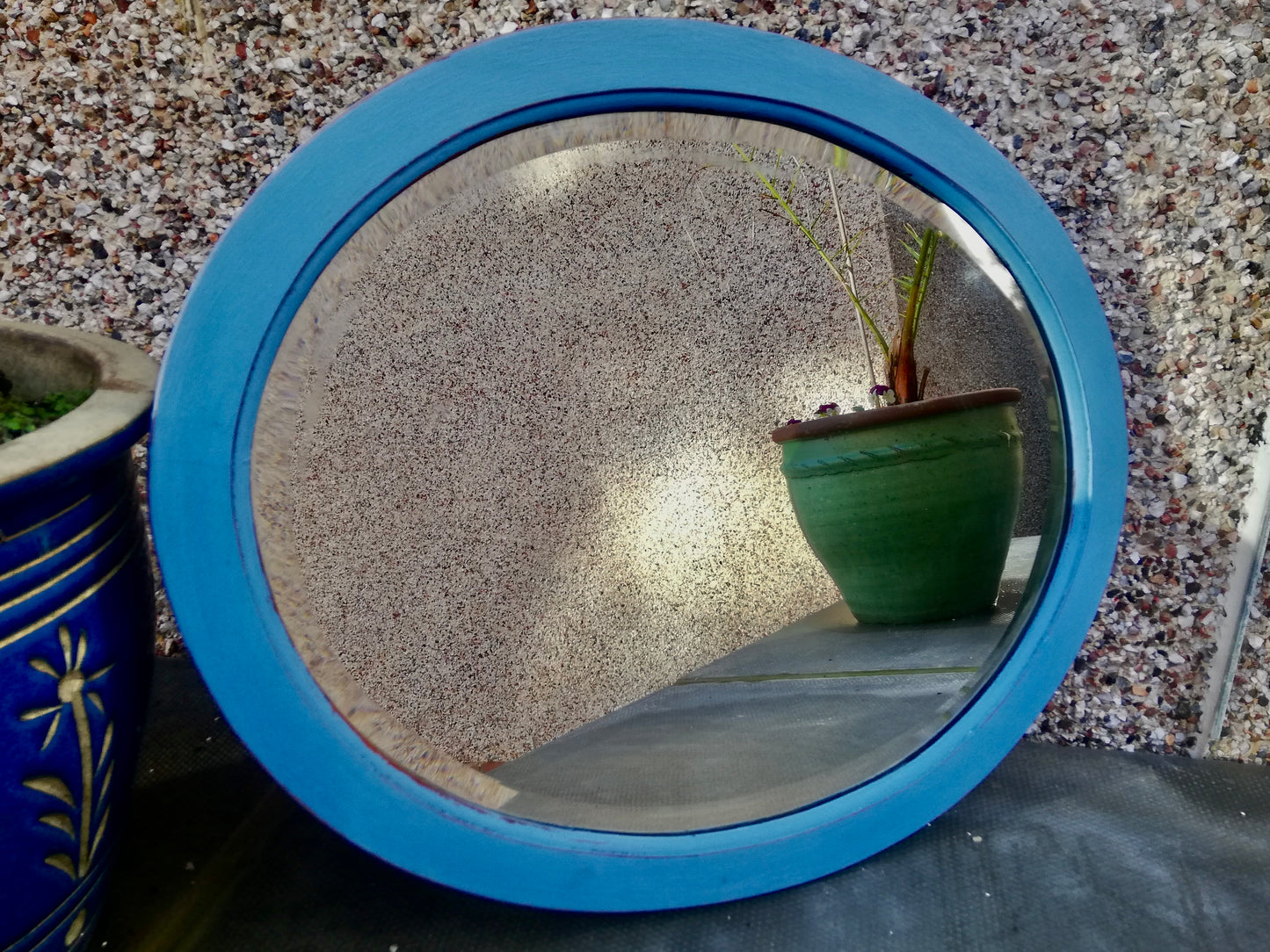 Vintage oval mirror painted in Annie Sloan Greek Blue