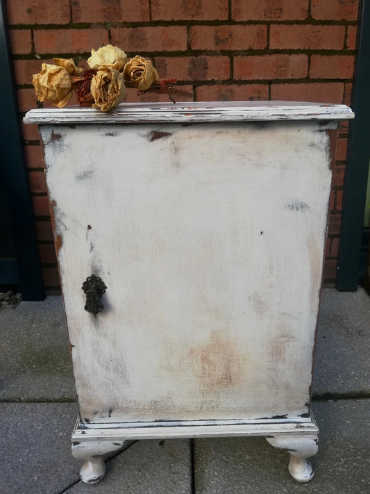 Commission for Sarah Jane chippy painted white bedside cabinet
