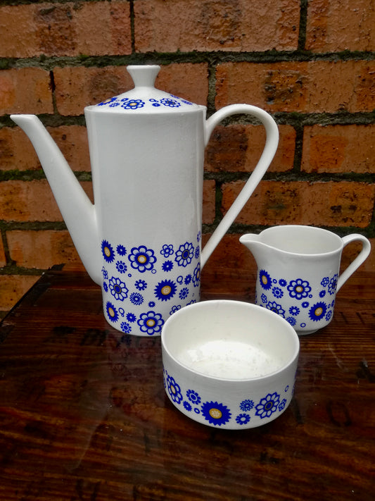 Vintage blue and white ceramic coffee / tea set