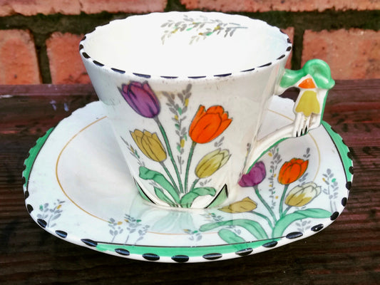 Art Deco Burleigh Tulip Time tea cup and side plates
