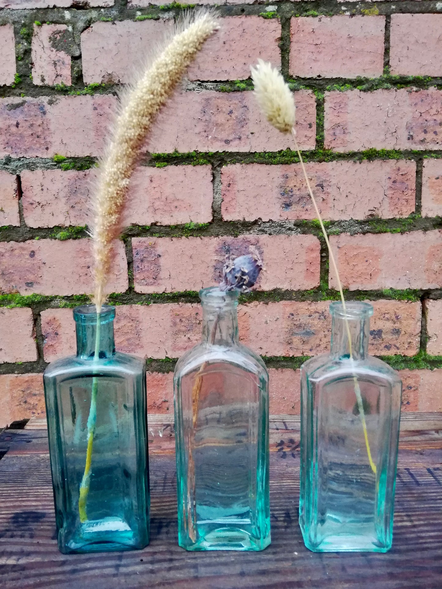 Set of 3 vintage coloured bottle bud vases