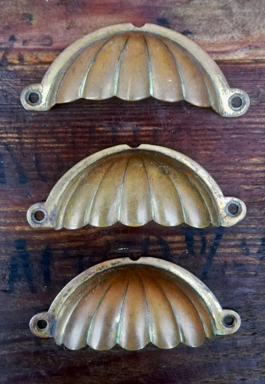 Set of 3 vintage brass shell cup handles