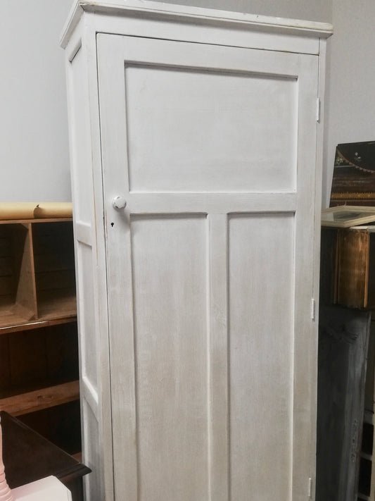 Vintage pantry cupboard painted in casement white and pearl metallic