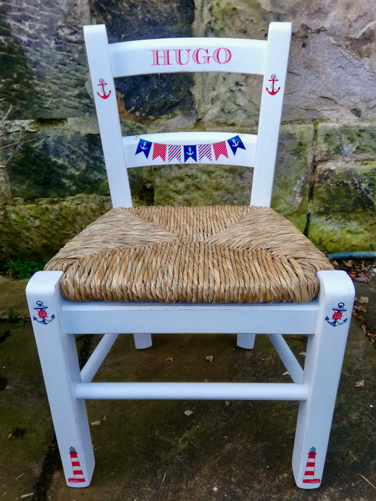 Rush seat personalised children's chair - Nautical Theme - made to order