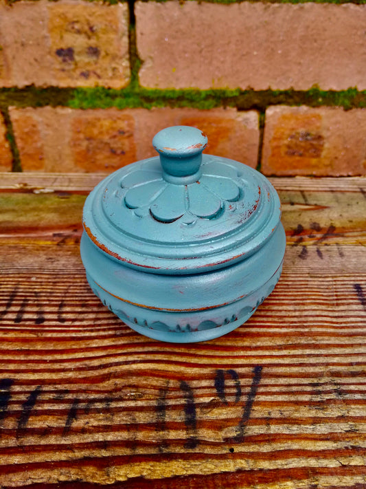 Little Carved wooden box painted in a custom colour of miss mustard seed milk paint.