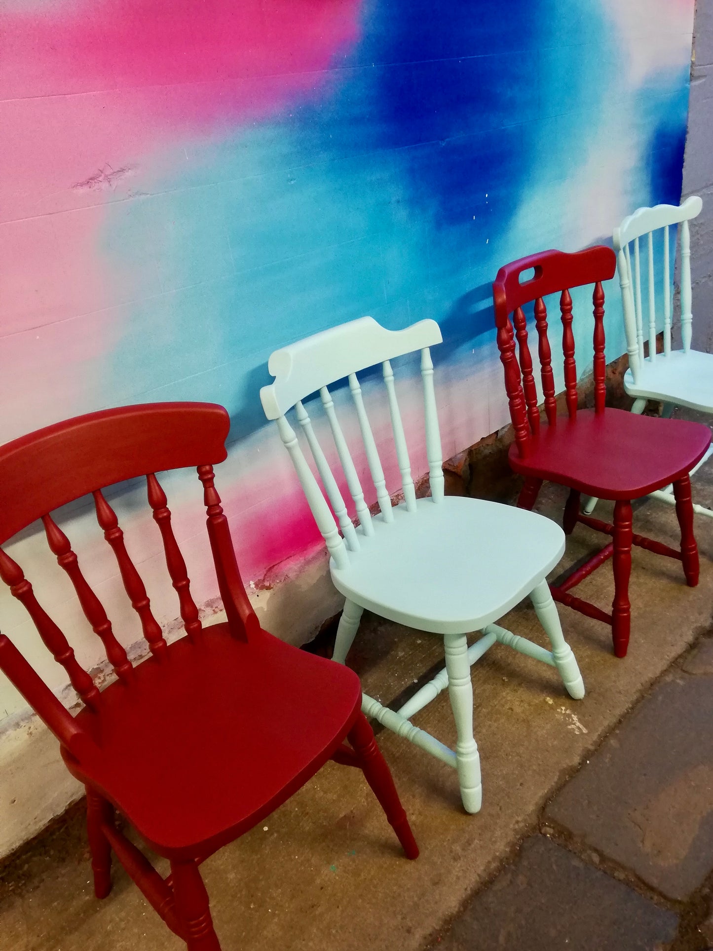 Commission for Rebecca 4 painted mismatched dining chairs
