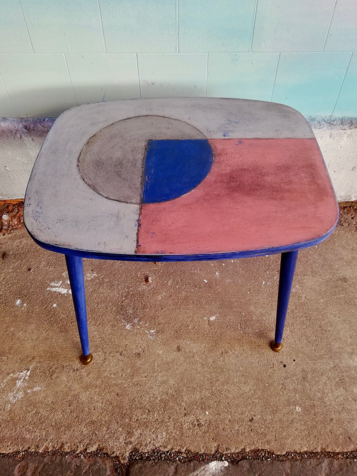 Vintage atomic mid century side table painted in a modernist style