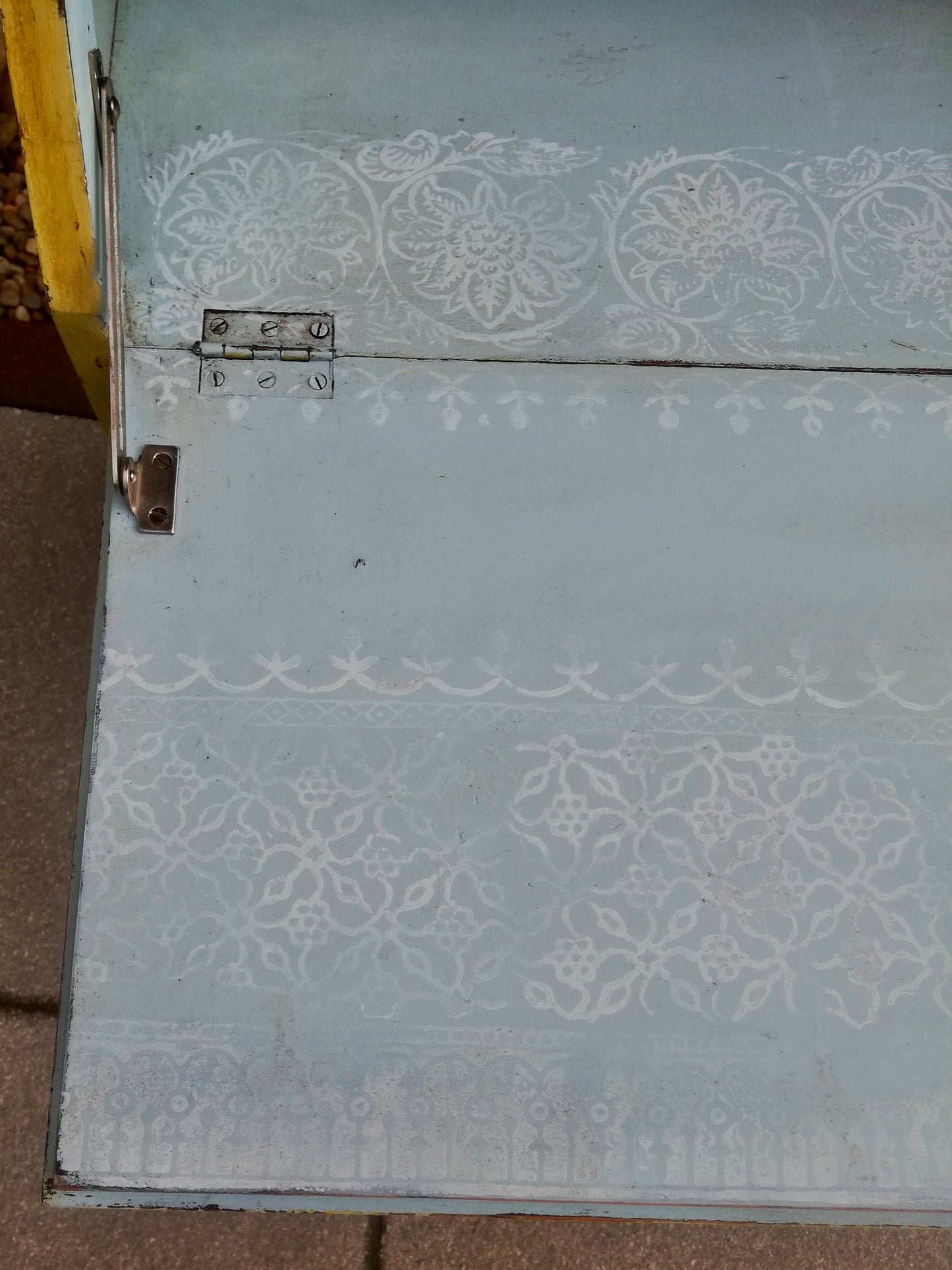 Vintage writing bureau painted in soft creamy yellow and antique waxed to finish