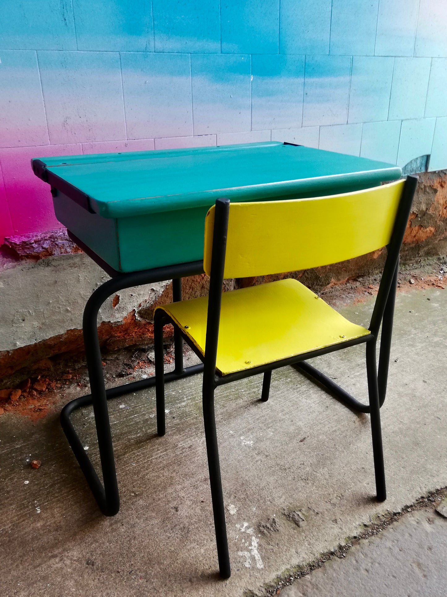 Commission for Victoria painted school desk and chair