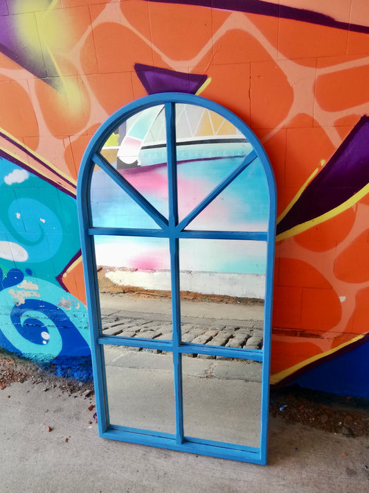 Window mirror frame painted in Annie Sloan Chalk Paint in svenska blue and giverny.