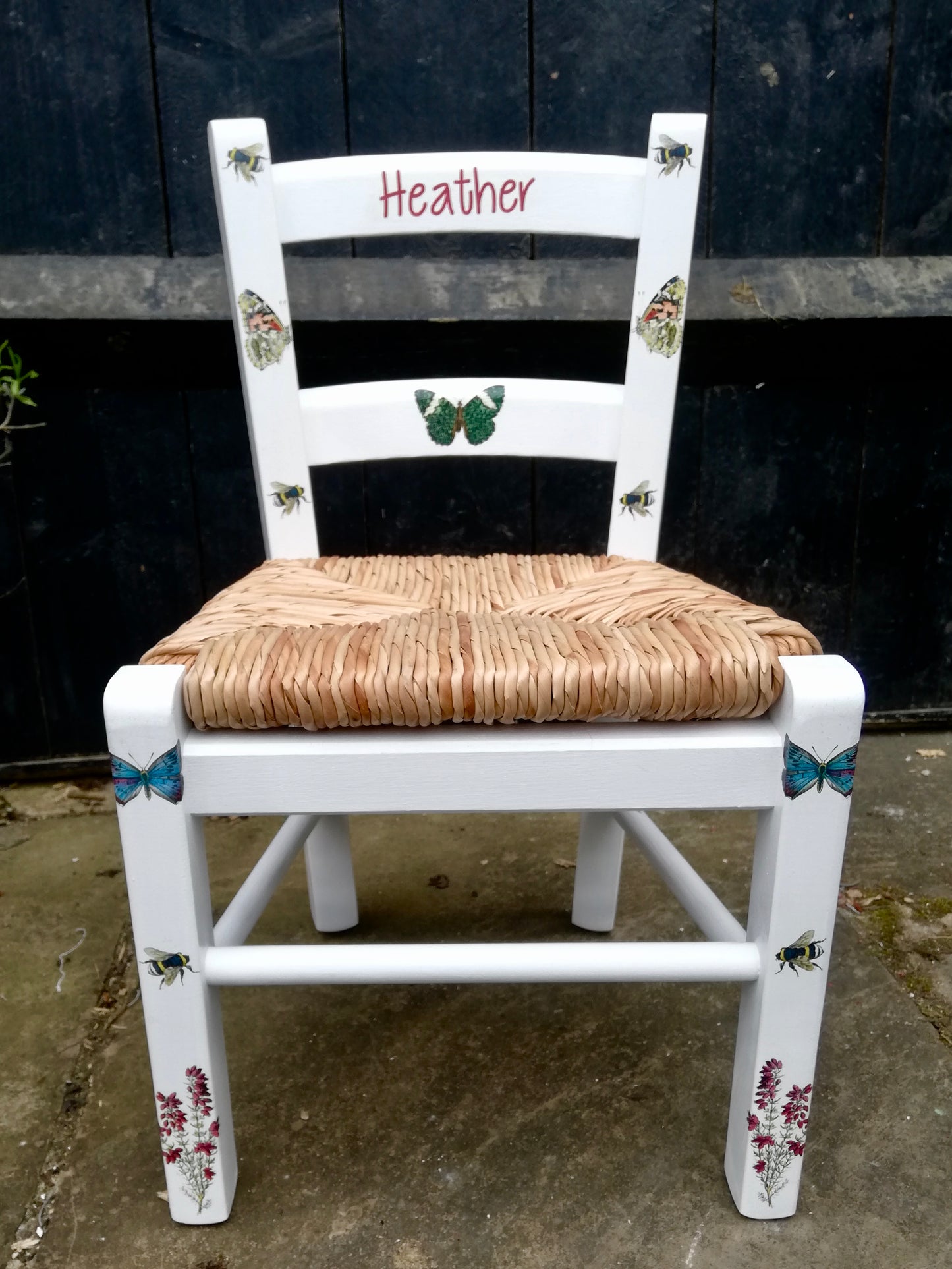 Rush seat personalised children's chair - Heather and butterflies theme - made to order