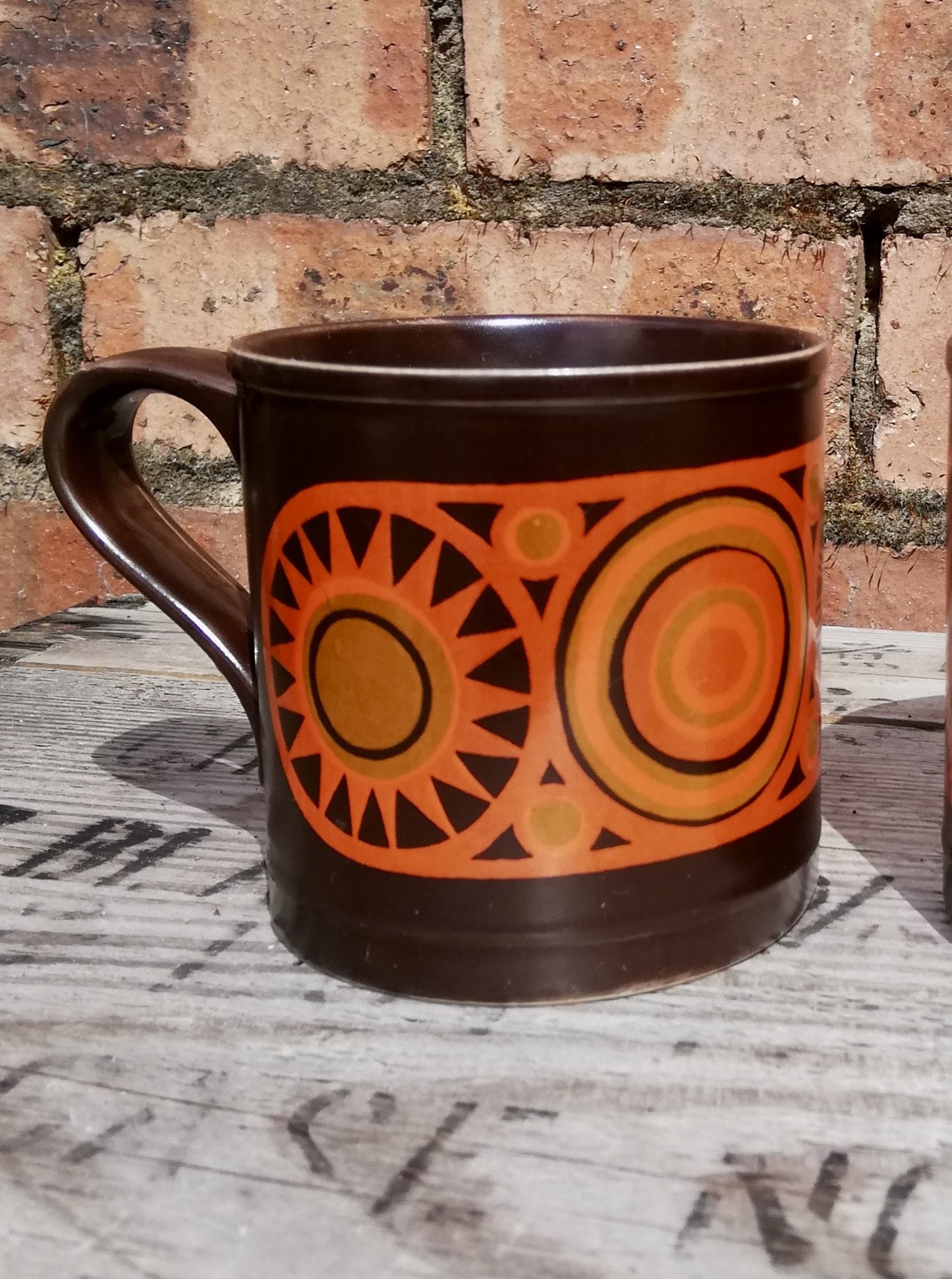 Retro vintage 1960's mug in brown and orange