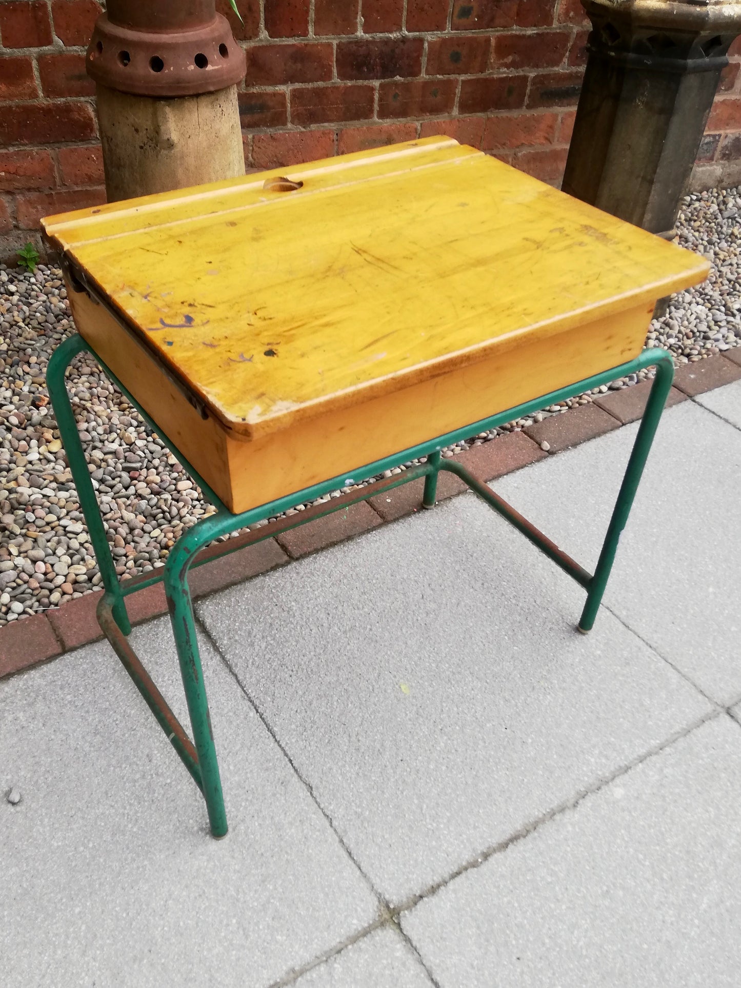 Vintage children's school desk with metal legs - can also be upcycled