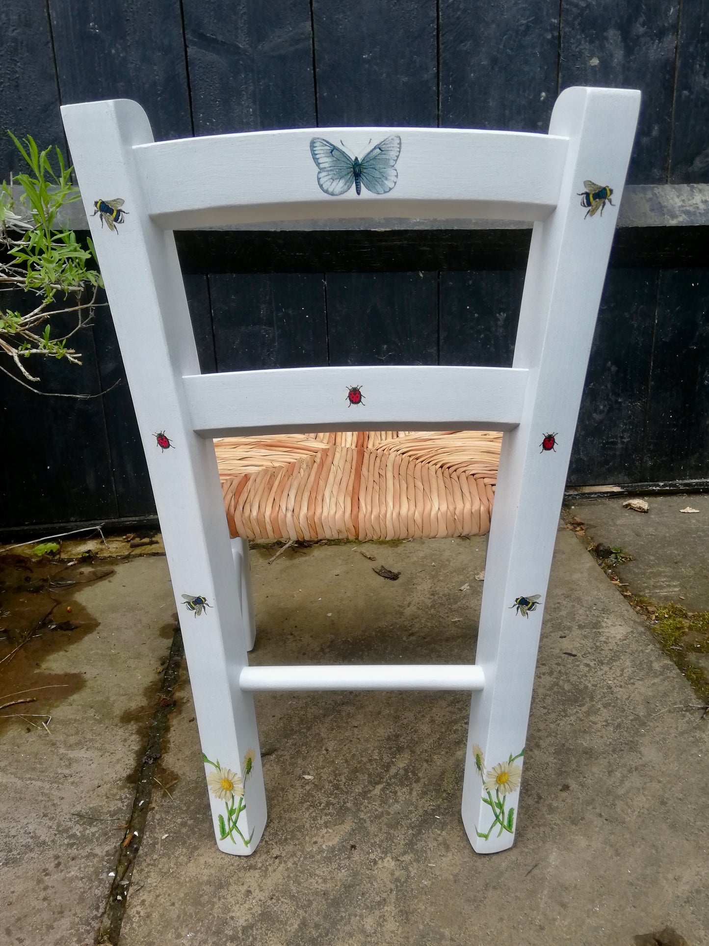Rush seat personalised children's chair - bees and butterfly theme - made to order