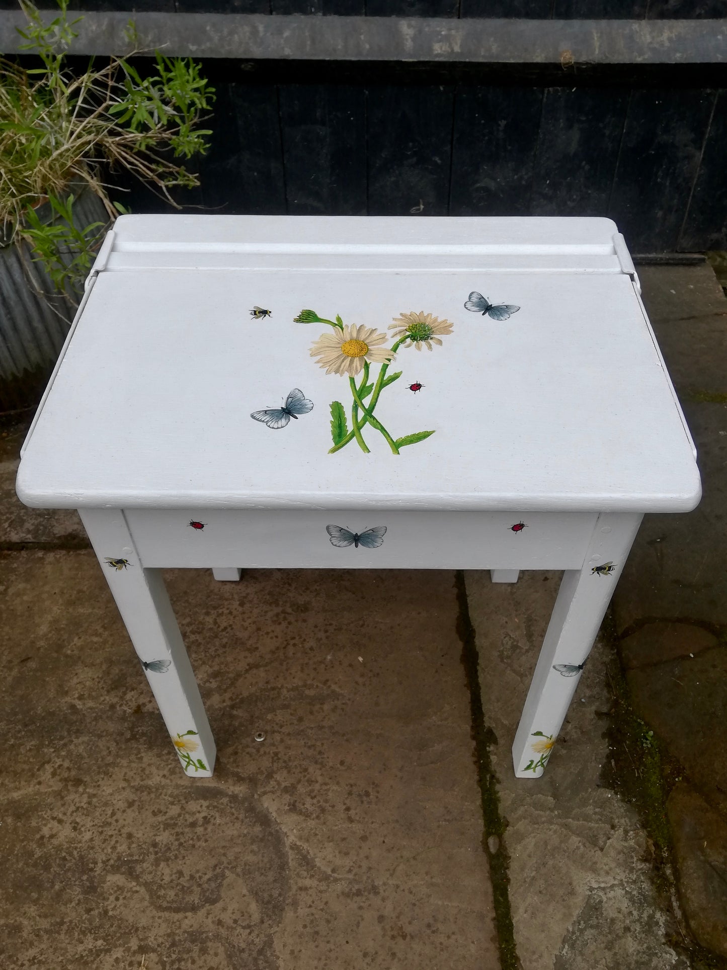 Children's painted desk - bees and butterfly theme
