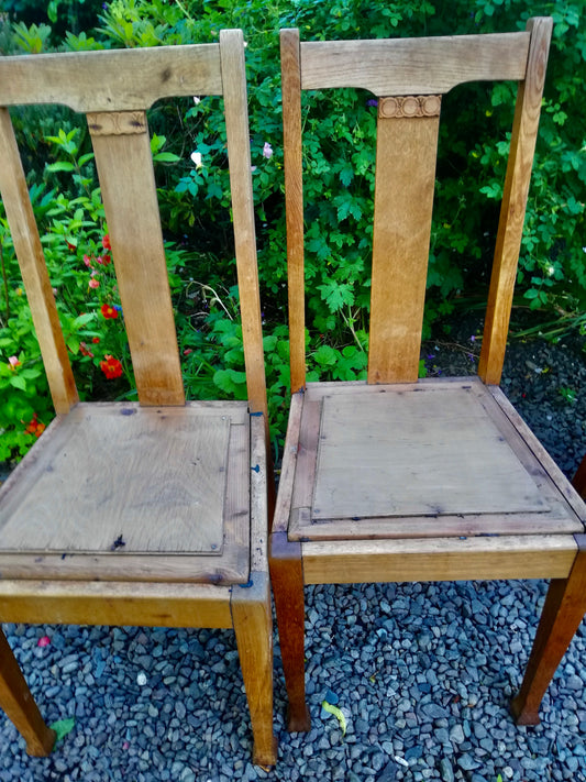 Set of 2 wooden dining chairs with lovely carved detail - available for painting and upholstery