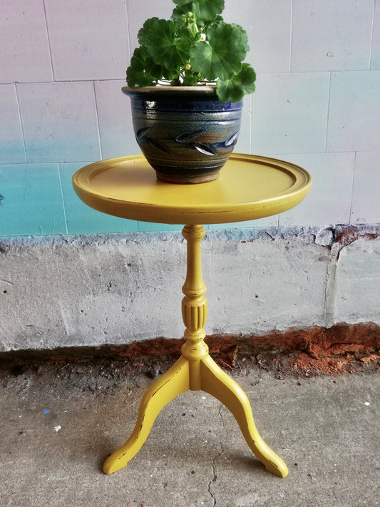 Vintage Wooden Plant Stand  / side table painted in mustard