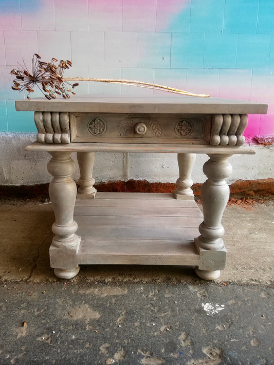 reserved Vintage hand painted ornate carved coffee table in soft stone colours
