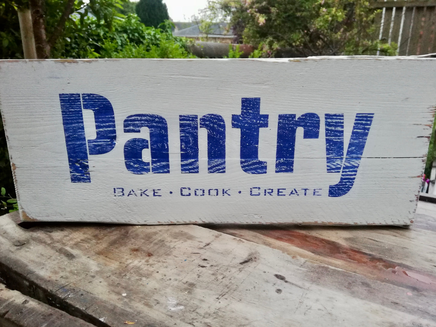 Vintage style Pantry Sign  in distressed white and blue
