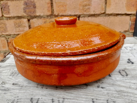 Large rustic vintage baking dish / serving dish with lid